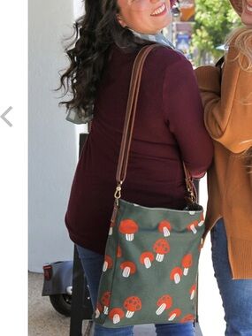 Maiika City Sling in the "Mendocino" mushroom print canvas crossbody bag